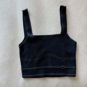 Zara Dark Indigo Tank Top with Contrast Stitching